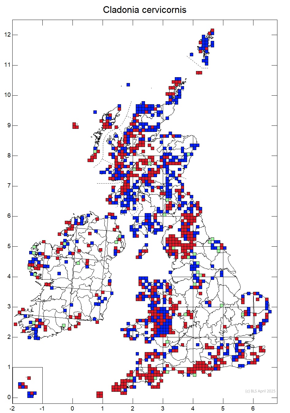 Cladonia cervicornis 10km distribution map Cladonia cervicornis 10km distribution map