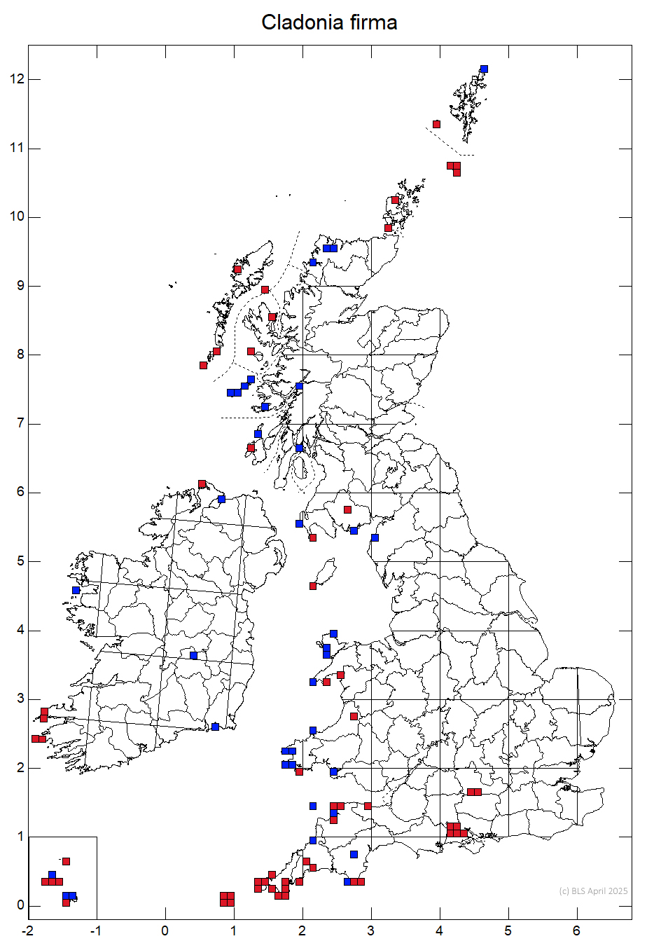 Cladonia firma 10km sq distribution map Cladonia firma 10km sq distribution map