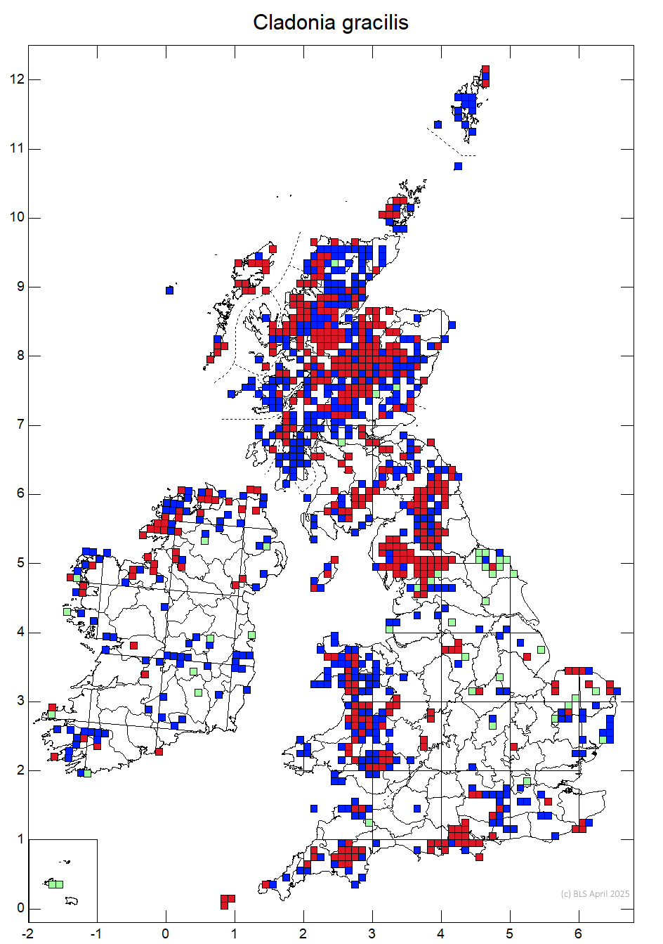 Cladonia gracilis 10km sq distribution map Cladonia gracilis 10km sq distribution map