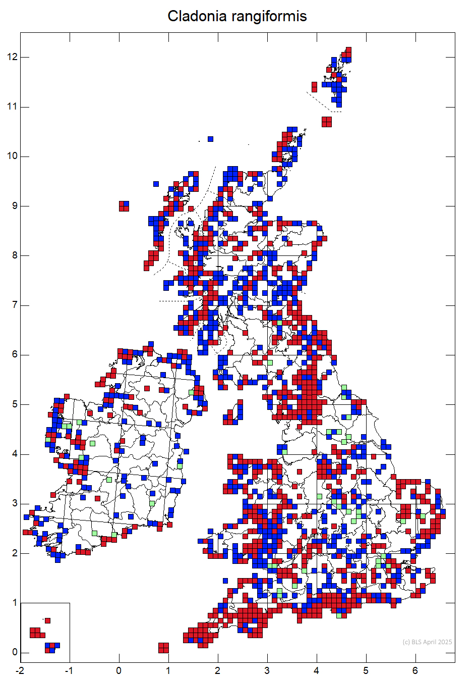 Cladonia rangiformis 10km sq distribution map Cladonia rangiformis 10km sq distribution map