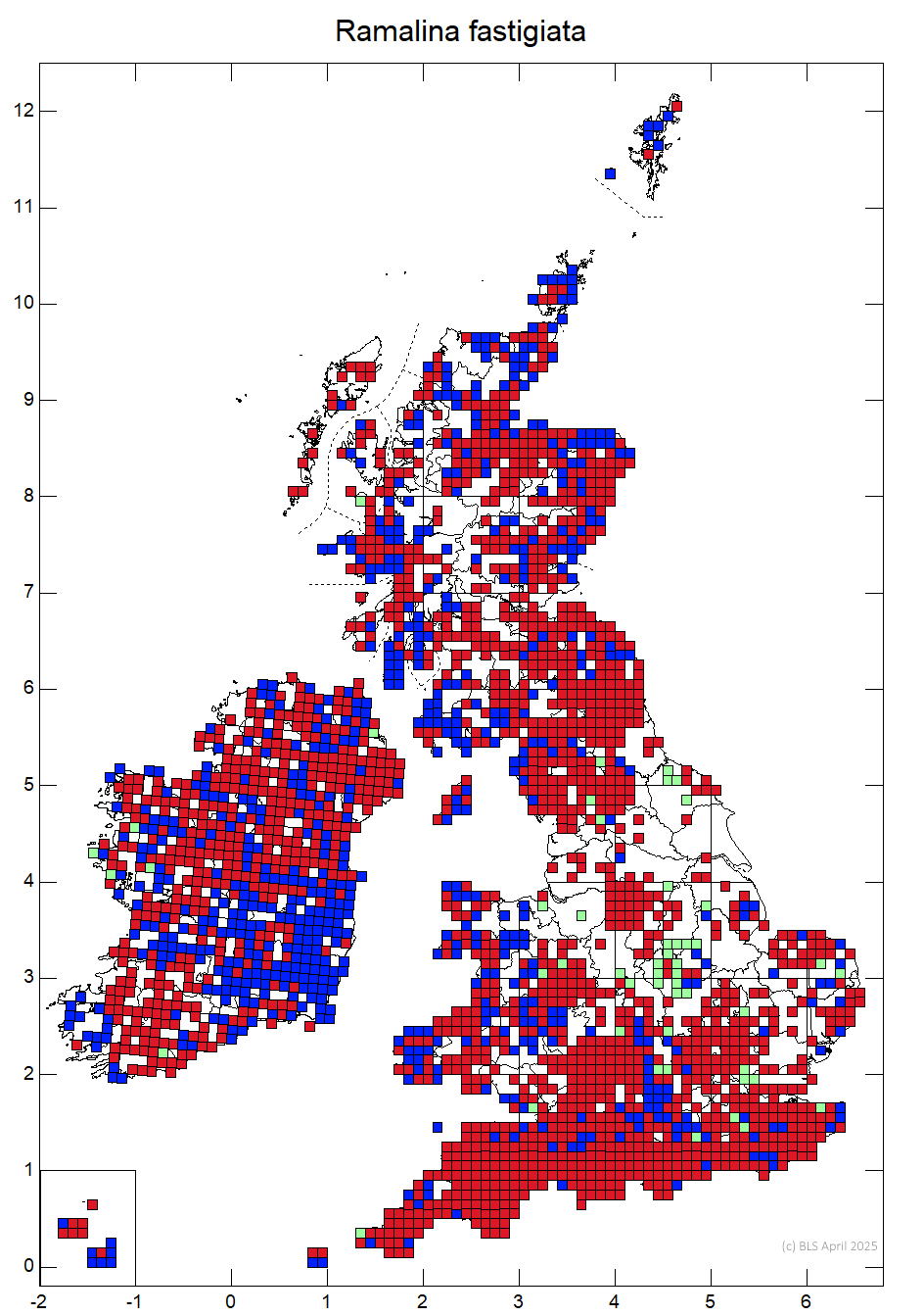 Ramalina fastigiata 10km sq distribution map Ramalina fastigiata 10km sq distribution map