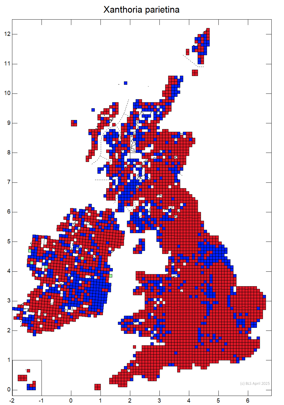 Xanthoria parietina 10km sq distribution map Xanthoria parietina 10km sq distribution map